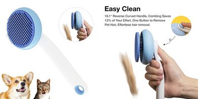 Self-Cleaning Pet Slicker Brush: Detangles & Removes Undercoat (Blue)
