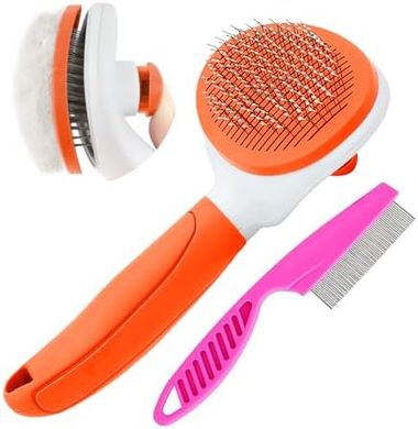 Orange Self-Cleaning Slicker Brush for Cat Shedding
