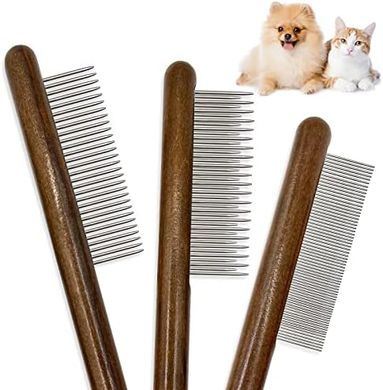 3-Pack Wood Cat & Pet Grooming Combs: Removes Mats, Tangles & Fur
