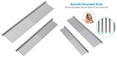 Dual Dog & Cat Grooming Combs (Stainless Steel, Rounded Teeth)
