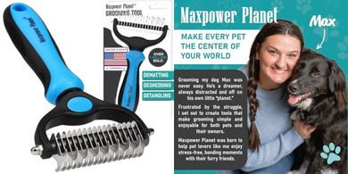 Maxpower Planet Pet Grooming Rake: Double-sided deshedder for dogs & cats.
