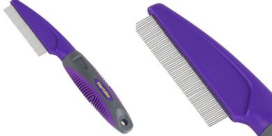 Hertzko Pet Dematting Comb: Close-set metal teeth, long handle.
