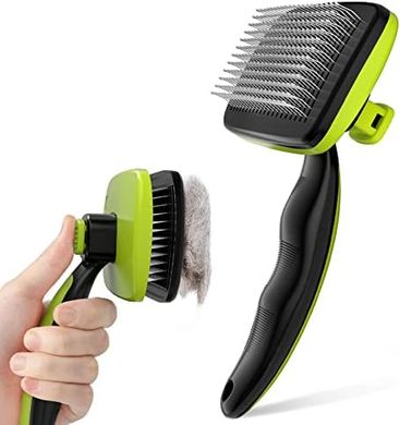 Pecute Self-Cleaning Slicker Brush: Gentle shedding & grooming for pets.
