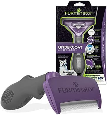 FURminator Deshedding Tool for Medium/Large Short-Haired Cats (Violet)
