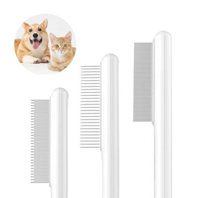 WUSOLIBON Cat & Dog Grooming Combs (3-Pack): Removes Loose Hair, Fleas & Lice
