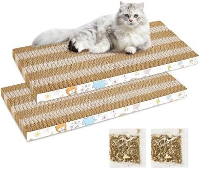 Double-Sided Cardboard Cat Scratcher with Catnip (2-Pack)
