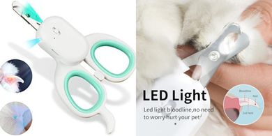 PAKEWAY Pet Nail Clipper: LED-lit, prevents over-cutting, sharp blades.
