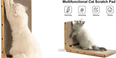 Fukumaru L-Shaped Cat Scratcher with Ball Toy
