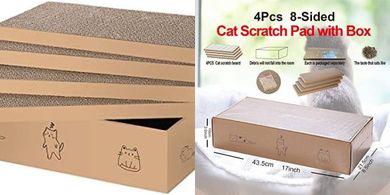 Reversible Cat Scratch Pad & Play Box (4-pack, durable, recyclable)
