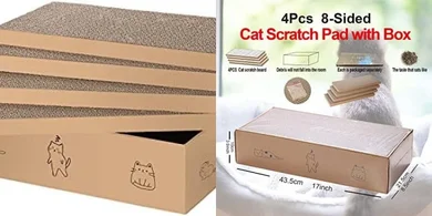Reversible Cat Scratch Pad & Play Box (4-pack, durable, recyclable)