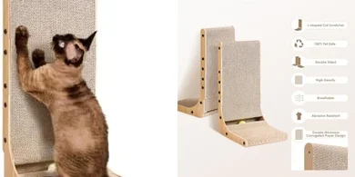 Large L-Shaped Cardboard Cat Scratcher with Ball Toy