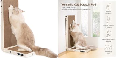 Large Double-Sided L-Shaped Cat Scratcher with Ball & Catnip
