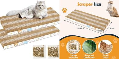 Reversible Double-Sided Cardboard Cat Scratcher with Catnip (2-pack)
