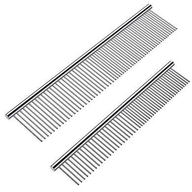 Dual Dog & Cat Comb Set: Stainless Steel, Rounded Teeth, Removes Tangles
