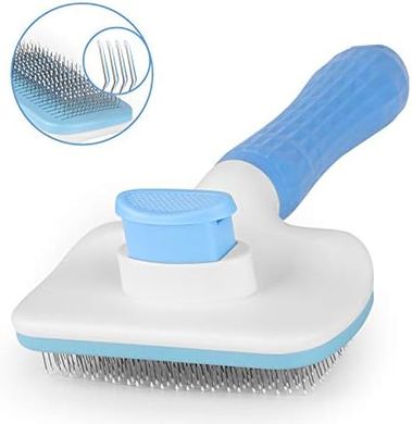 Self-Cleaning Slicker Brush for Dogs & Cats: Detangles, Massages, Blue
