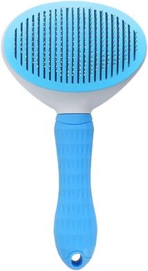 Self-Cleaning Pet Slicker Brush:  Smooth Handle, Easy Cleaning, Detangles & Massages (Blue)
