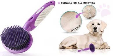 Purple Pet Brush: Gentle Detangling for Short & Long Hair
