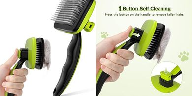 Pecute Self-Cleaning Slicker Brush: Gentle shedding & grooming for pets.
