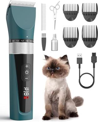 Oneisall Cordless Quiet Cat Clippers & Groomer (Green)
