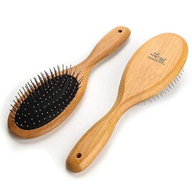 Bamboo Handle Pet Slicker Brush: Removes Mats & Loose Fur
