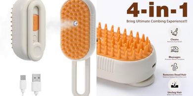 Rechargeable Cat Steam Brush: Desheds, Cleans, Massages
