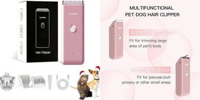 Pink 2-in-1 Dog & Cat Grooming Kit: Quiet, Waterproof, Rechargeable
