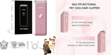 Pink 2-in-1 Dog & Cat Grooming Kit: Quiet, Waterproof, Rechargeable