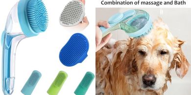 ELEGX Pet Grooming Brush: Silicone Bristles, Soap & Shampoo Dispenser
