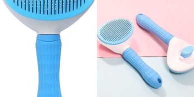 Self-Cleaning Pet Slicker Brush: Detangles, Massages, Removes Shedding (Blue)
